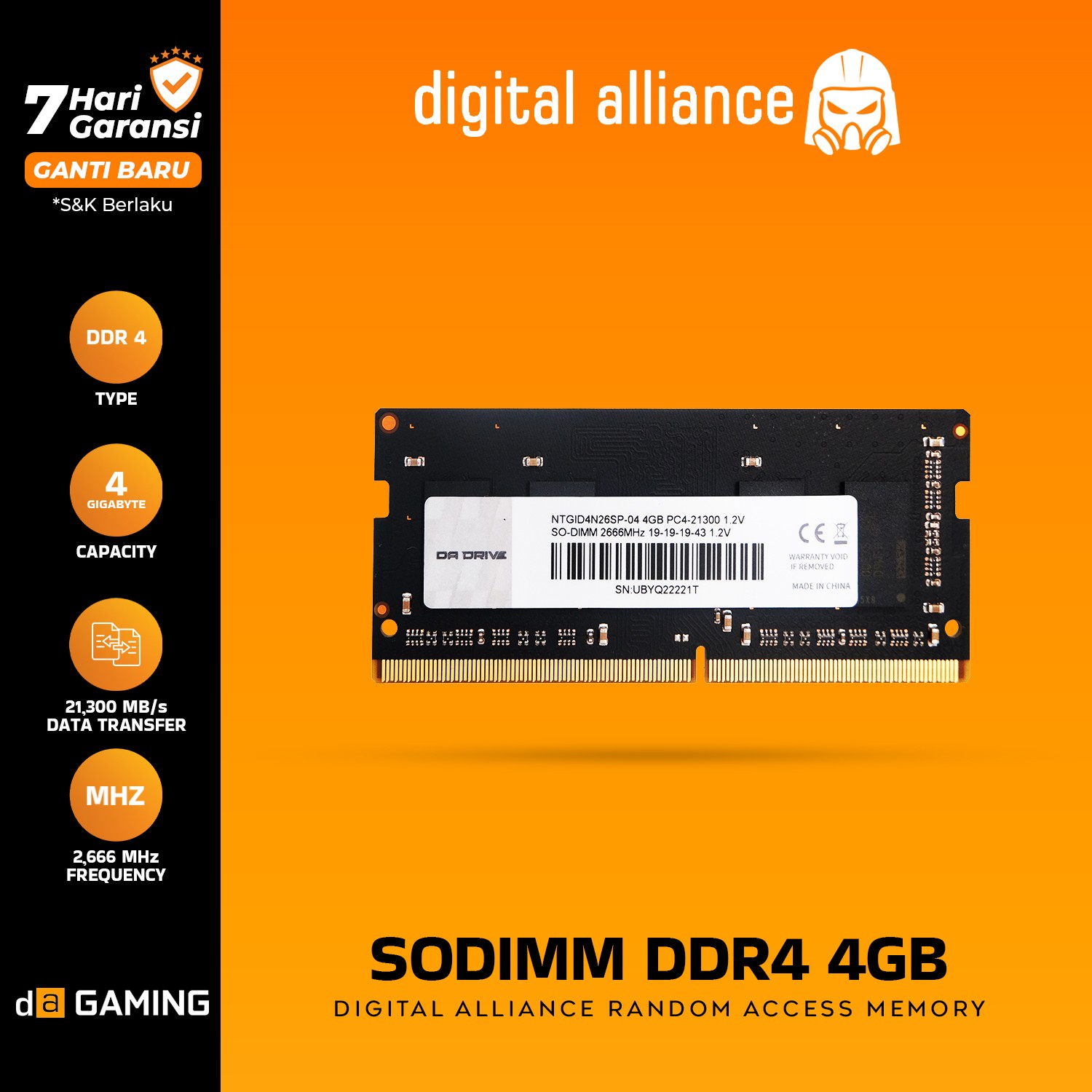 RAM DA SO-DIMM DDR4 4GB 2666MHz PC4-21300