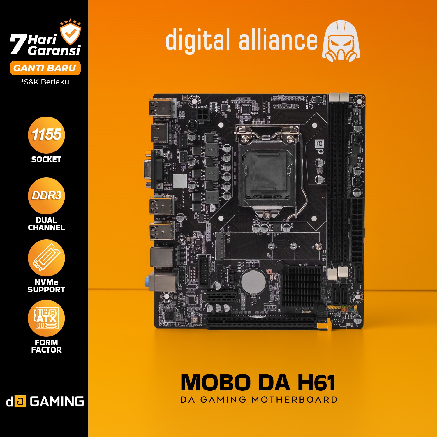 MOTHERBOARD DIGITAL ALLIANCE H61 ATX DDR3 NVME MOBO INTEL LGA 1155